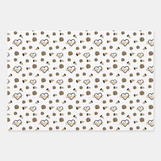 Goldene Herzen, Pom Poms, Megaphone Muster Geschenkpapier Set (Vorderseite)