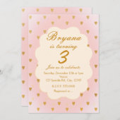 Goldene Herzen & Rosa Girls Einladung zur Geburtst (Vorne/Hinten)