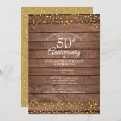 Goldene Herzen Rustikales Holz aus dem 50. Jubiläu Einladung (Vorne/Hinten)