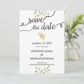 Goldene Herzen und Confetti Save the Date (Stehend Vorderseite)