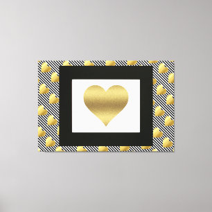 Goldene Herzen und schwarze Streifen Leinwanddruck