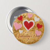 Goldene Herzen Valentinstag Funkeln Button (Vorne & Hinten)