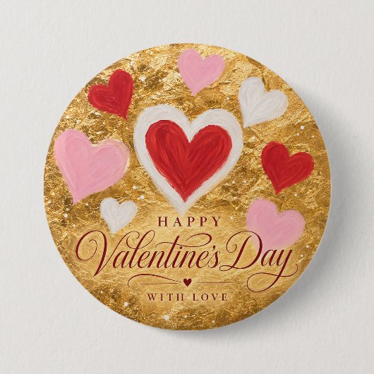 Goldene Herzen Valentinstag Funkeln Button (Vorderseite)