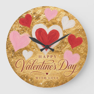 Goldene Herzen Valentinstag Funkeln Große Wanduhr