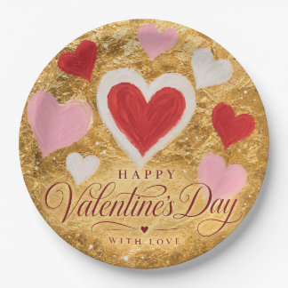 Goldene Herzen Valentinstag Funkeln Pappteller