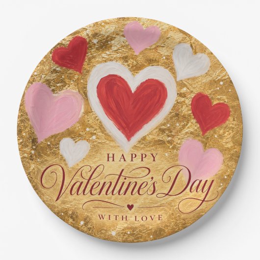 Goldene Herzen Valentinstag Funkeln Pappteller (Vorderseite)