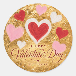 Goldene Herzen Valentinstag Funkeln Runder Aufkleber