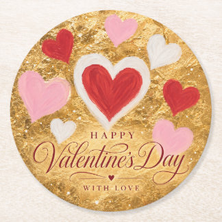 Goldene Herzen Valentinstag Funkeln Runder Pappuntersetzer