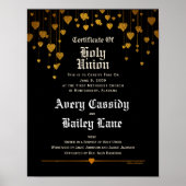 Goldene Herzen, weißer Text, schwarze Hochzeitserk Poster (Vorne)