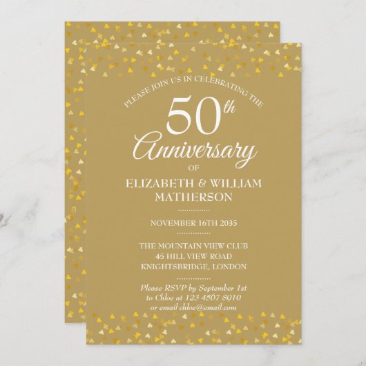 Goldene Herzen zum 50. Jahrestag Einladung (Vorne/Hinten)