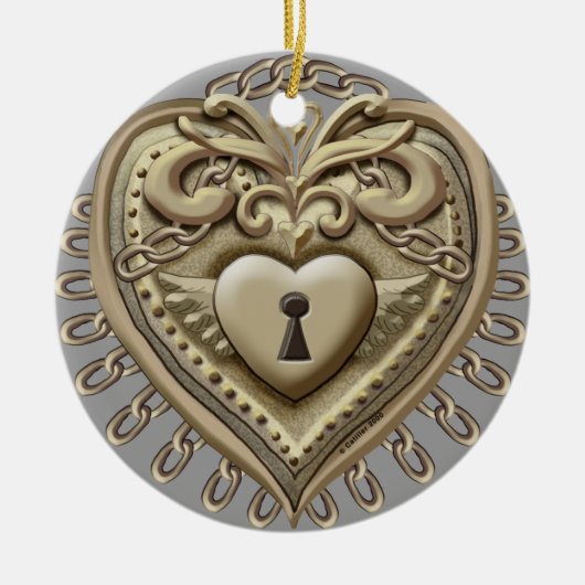 Goldene Herzenslocke Keramikornament (Vorne)