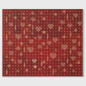 Goldene Herzensstars auf Red Valentine Geschenkpapier (Flach)