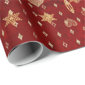 Goldene Herzensstars auf Red Valentine Geschenkpapier (Rolleneckpunkt)