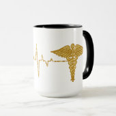 Goldene Herzfrequenz mit Caduceus Symbol-Tasse Tasse (VorderseiteRechts)