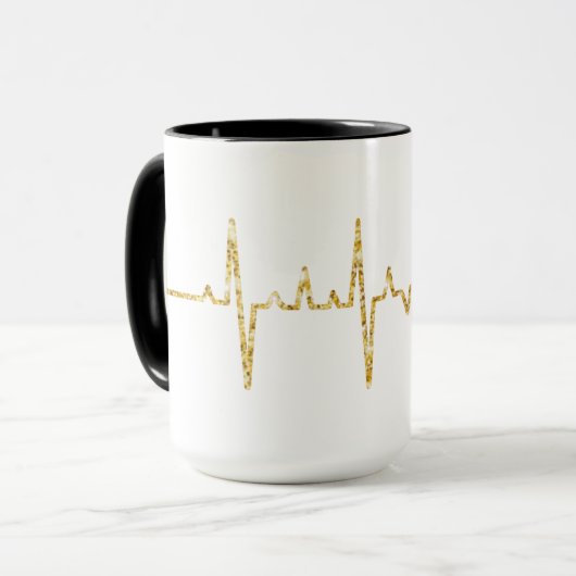 Goldene Herzfrequenz mit Caduceus Symbol-Tasse Tasse (Vorderseite Links)