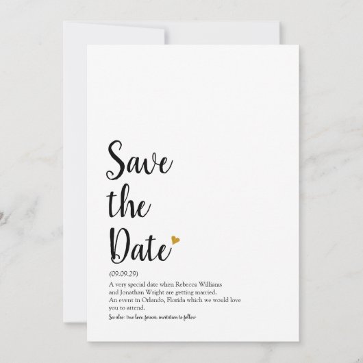 Goldene Herzschrift Save the Date Definition (Vorderseite)