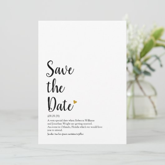 Goldene Herzschrift Save the Date Definition (Stehend Vorderseite)