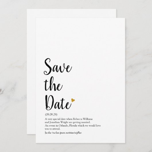 Goldene Herzschrift Save the Date Definition (Vorne/Hinten)