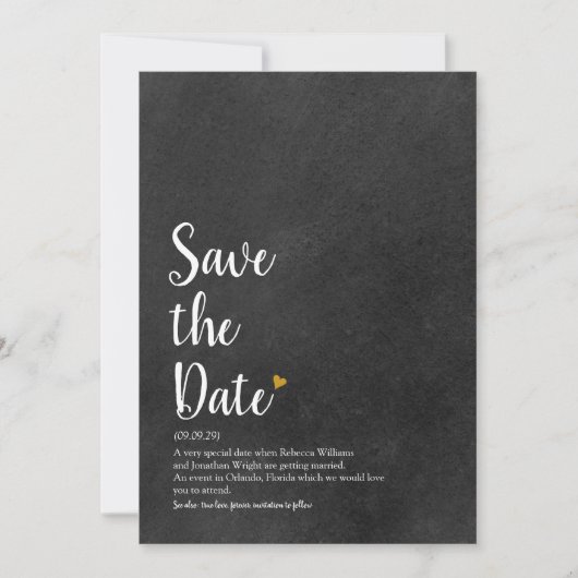 Goldene Herzschrift Save the Date Definition Einladung (Vorderseite)