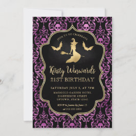Goldene Hexe und Schädel Damask 21. Geburtstag Einladung