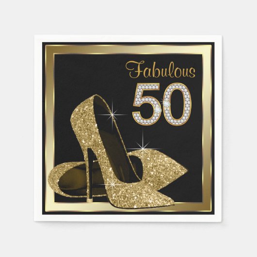 Goldene High Heel 50. Geburtstagsparty Serviette (Vorderseite)