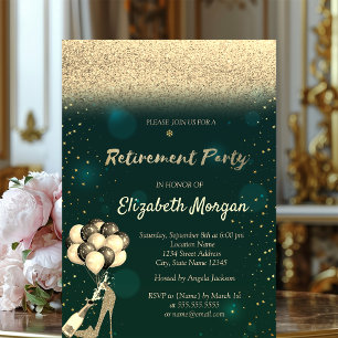 Goldene High Heel Ballons Glitter-Ruhestand  Einladung