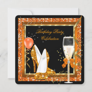 Goldene High Heels Glitter Orange Geburtstag Schwa Einladung