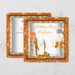 Goldene High Heels Glitter Orange Geburtstagsfeier Einladung