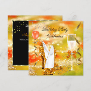Goldene High Heels Glitzer Orange Geburtstagsfeier Einladung