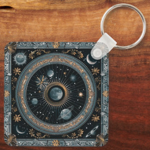 Goldene Himmelsmondumlaufbahn mit detailliertem As Schlüsselanhänger