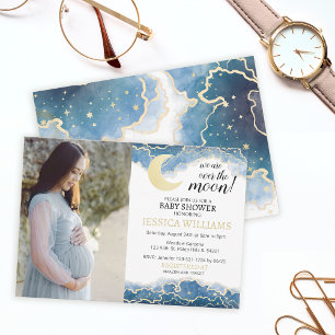 Goldene himmlische Mond-Baby-Show-Einladung mit Fo Einladung