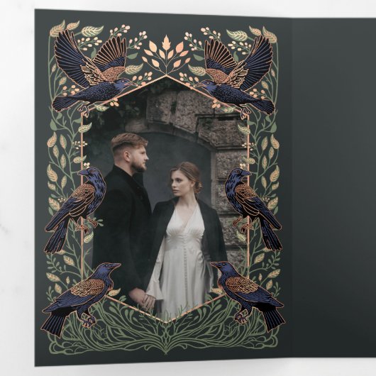 Goldene Hochzeit der verzauberten gotischen Raven- Dreifach Gefaltete Einladung (Innen Erste Seite)