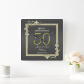 Goldene Hochzeit & Glitzer 50. Goldene Hochzeit Quadratische Wanduhr (Zuhause)