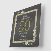 Goldene Hochzeit & Glitzer 50. Goldene Hochzeit Quadratische Wanduhr (Winkel)