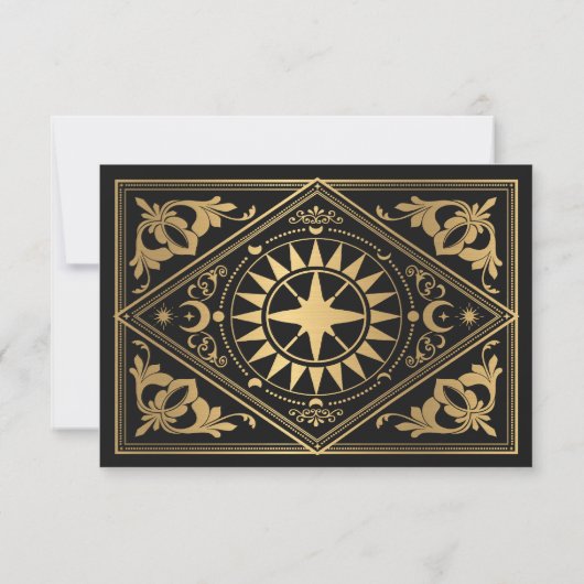 Goldene Hochzeit im Jugendstil Tarot Gotische Hoch RSVP Karte (Rückseite)