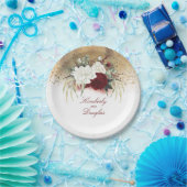 Goldene Hochzeit in Burgund Rot und Weiß Blume Pappteller (Party)