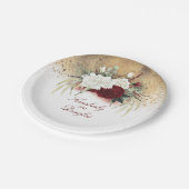 Goldene Hochzeit in Burgund Rot und Weiß Blume Pappteller (Schrägansicht)