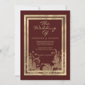 Goldene Hochzeit in Glam burgundy Glitzer Einladung (Vorderseite)
