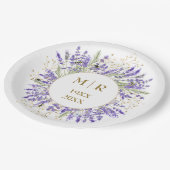 Goldene Hochzeit Lavendel Blumenmuster Pappteller (Schrägansicht)