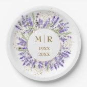 Goldene Hochzeit Lavendel Blumenmuster Pappteller (Vorderseite)