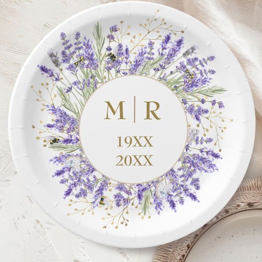 Goldene Hochzeit Lavendel Blumenmuster Pappteller
