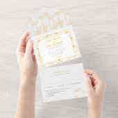 Goldene Hochzeit mit Blumen und Weiß All In One Einladung (Abreißtisch)