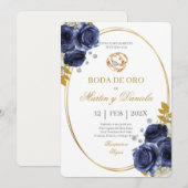 Goldene Hochzeit mit Boho-Blau Einladung (Vorne/Hinten)