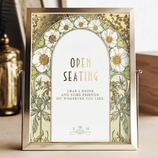 Goldene Hochzeit mit Open Seating Sign Vintage Foliendrucke