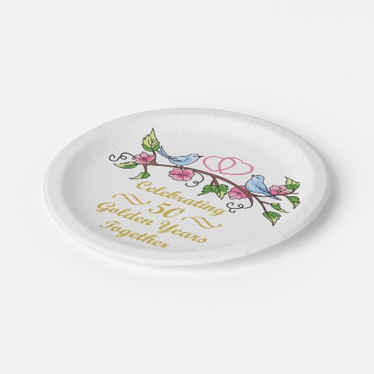 Goldene Hochzeit Pappteller (Schrägansicht)