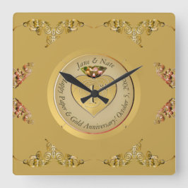 Goldene Hochzeit Quadratische Wanduhr