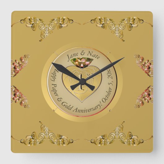 Goldene Hochzeit Quadratische Wanduhr (Vorderseite)
