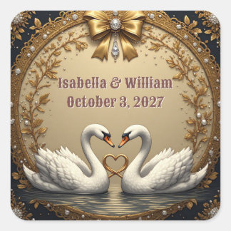 Goldene Hochzeit-Schwan-Paar-Thema 💍 Quadratischer Aufkleber
