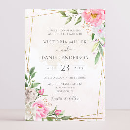 Goldene Hochzeit von Pink Watercolor Floral Geomet Einladung