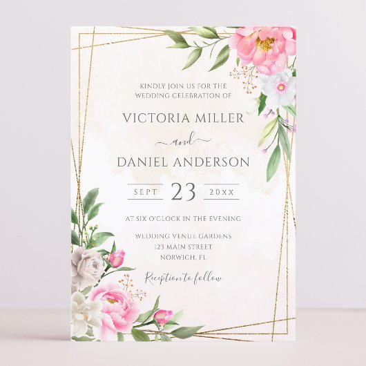 Goldene Hochzeit von Pink Watercolor Floral Geomet Einladung